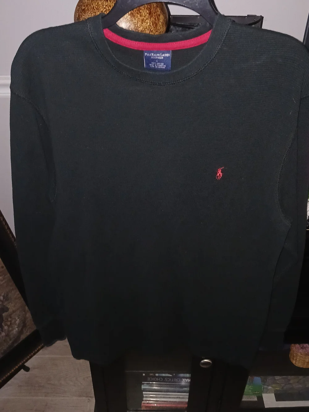 Polo by Ralph Lauren Black Long Sleeve Thermal Mens Sz Large Red Pony